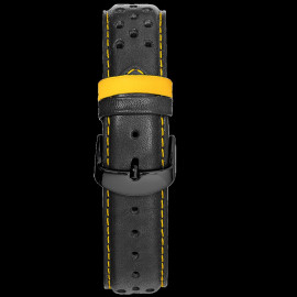 Watch Band Pierre Lannier Leather Black / Yellow Stitching - Steel buckle BRA046A2243