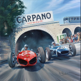 Banner "Racing with Sharks" Ferrari 156 Shark Nose F1 Grand Prix Monaco 1961 Originalentwurf von Benjamin Freudenthal