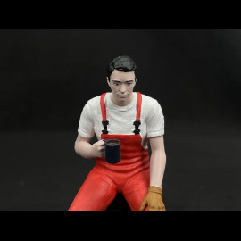 Figur Mann Mechaniker in der Pause auf dem Rad sitzend Diorama 1/18 Premium 18025