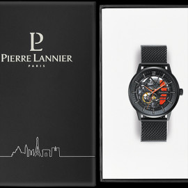 Pierre Lannier Automatic Watch Paddock Made in France Metal bracelet Black / Orange 338A459