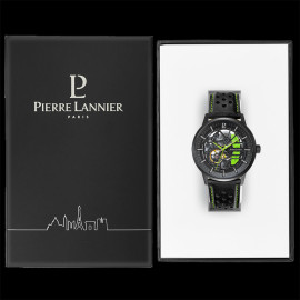 Pierre Lannier Automatikuhr Paddock Hergestellt in Frankreich Lederarmband Schwarz / Acidgrün 338A459