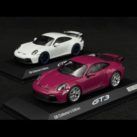 Duo Porsche 911 GT3 Type 992 RHD 2021 Ruby Red / Carrara White 1/43 Minichamps WAP0202710RGT3 / WAP0202720RGT3