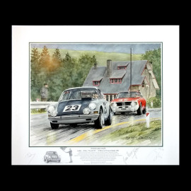 Porsche Poster 911 Francorchamps 1967 " Victoire pour un fil " autographed