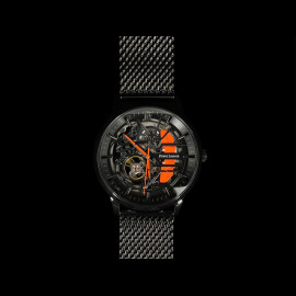 Pierre Lannier Automatic Watch Paddock Made in France Metal bracelet Black / Orange 338A459