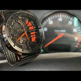 Pierre Lannier Automatikuhr Paddock Hergestellt in Frankreich Metallarmband Schwarz / Orange 338A459