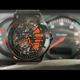 Pierre Lannier Automatikuhr Paddock Hergestellt in Frankreich Metallarmband Schwarz / Orange 338A459