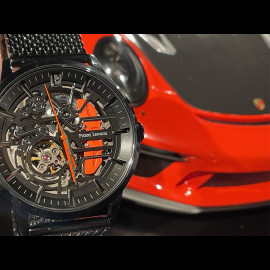 Pierre Lannier Automatikuhr Paddock Hergestellt in Frankreich Metallarmband Schwarz / Orange 338A459