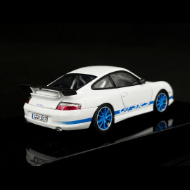 Porsche 911 GT3 RS type 996 2004 Carrara White Blue stripes 1/43 Autoart 60471