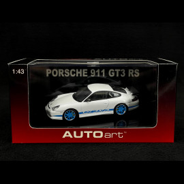 Porsche 911 GT3 RS type 996 2004 Carrara White Blue stripes 1/43 Autoart 60471