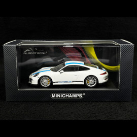 Porsche 911 R type 991 2016 weiß blaue Streifen 1/43 Minichamps 413066276