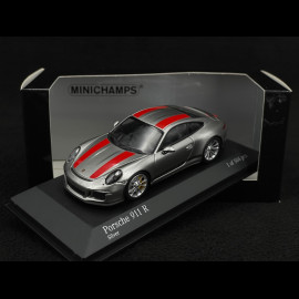 Porsche 911 R type 991 2016 Rhodium Silber metallic rote Streifen 1/43 Minichamps 410066222