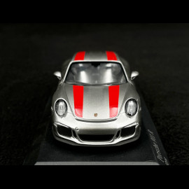 Porsche 911 R type 991 2016 Rhodium Silver metallic red stripes 1/43 Minichamps 410066222