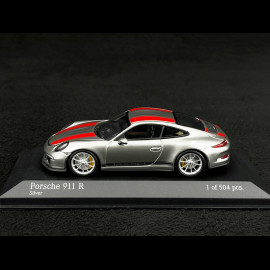 Porsche 911 R type 991 2016 Rhodium Silber metallic rote Streifen 1/43 Minichamps 410066222