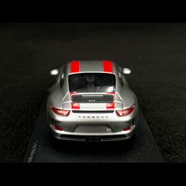 Porsche 911 R type 991 2016 Rhodium Silber metallic rote Streifen 1/43 Minichamps 410066222