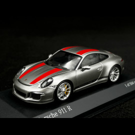 Porsche 911 R type 991 2016 Rhodium Silber metallic rote Streifen 1/43 Minichamps 410066222