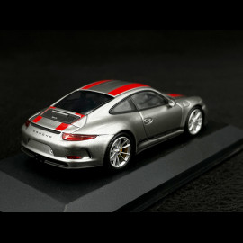 Porsche 911 R type 991 2016 Rhodium Silber metallic rote Streifen 1/43 Minichamps 410066222