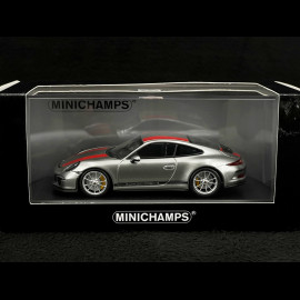 Porsche 911 R type 991 2016 Rhodium Silber metallic rote Streifen 1/43 Minichamps 410066222