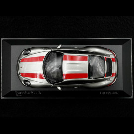 Porsche 911 R type 991 2016 Rhodium Silber metallic rote Streifen 1/43 Minichamps 410066222