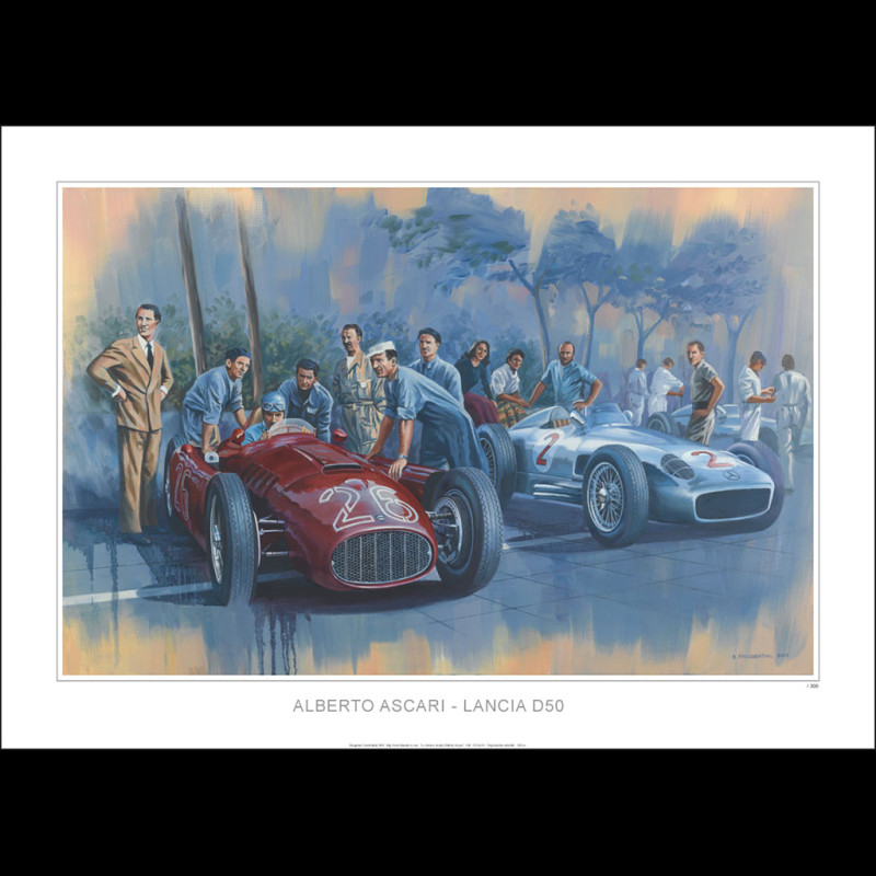 Lancia D50 Poster "Das letzte Konzert von Alberto Ascari" Original Zeichnung von Benjamin Freudenthal