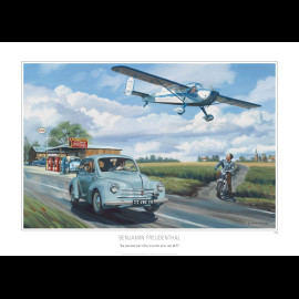 Poster Renault 4CV and NC.858 "Passing through Chez Lorette with my 4CV" Original Drawing by Benjamin Freudenthal