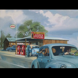 Poster Renault 4CV and NC.858 "Passing through Chez Lorette with my 4CV" Original Drawing by Benjamin Freudenthal