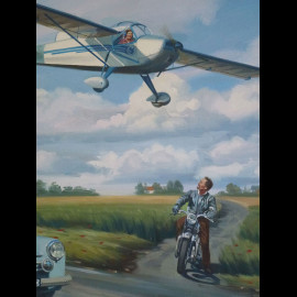 Poster Renault 4CV and NC.858 "Ich fahre mit meinem 4CV durch Chez Lorette" Original Zeichnung von Benjamin Freudenthal