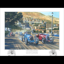 Poster Bugatti Type 51 und Maserati 8C-2500 GP Monaco 1931 Original Zeichnung von Benjamin Freudenthal