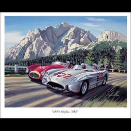 Poster Mercedes 300 SLR Moss and Jenkinson Mille Miglia 1955 Original Drawing by Benjamin Freudenthal