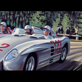 Poster Mercedes 300 SLR Moss und Jenkinson Mille Miglia 1955 Original Zeichnung von Benjamin Freudenthal