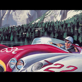 Poster Mercedes 300 SLR Moss und Jenkinson Mille Miglia 1955 Original Zeichnung von Benjamin Freudenthal