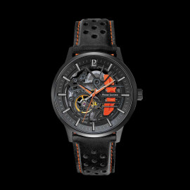 Automatikuhr Pierre Lannier Paddock Hergestellt in Frankreich Lederarmband Schwarz / orange Racing 341A455