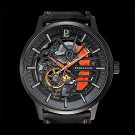 Automatic Watch Pierre Lannier Paddock Made in France Leather bracelet Black / Orange Racing 341A455