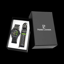 Pierre Lannier Automatic Watch Set Paddock Made in France Leather or Metal bracelet Black / Green 385C479