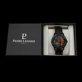 Automatic Watch Pierre Lannier Paddock Made in France Leather bracelet Black / Orange Racing 341A455