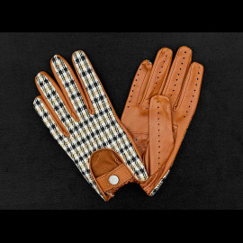 Racing Driving Gloves Pepita / Brown Leather