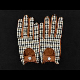 Racing Driving Gloves Pepita / Brown Leather