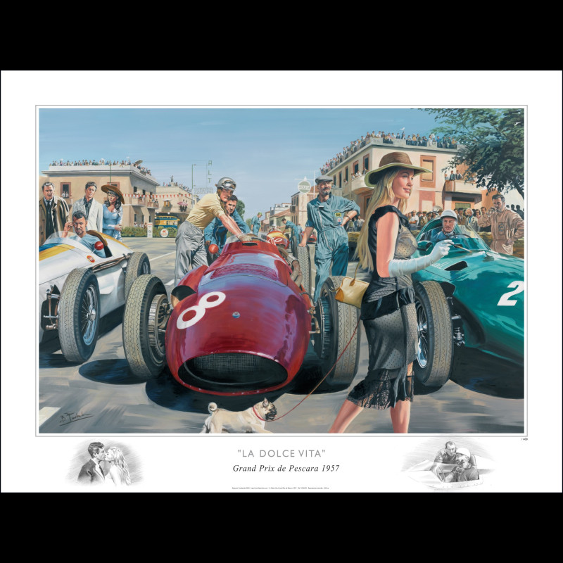 "La Dolce Vita, GP Pescara 1957" Original Zeichnung von Benjamin Freudenthal