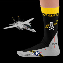 Inspiration Jolly Rogers F-14 Tomcat Socken Grau / Schwarz / Gelb - Unisex - Größe 41/46