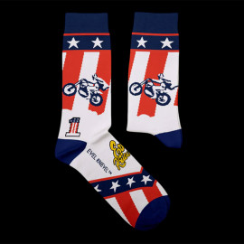 Inspiration Evel Knievel Moto Jump socks Blue / White / Red - unisex - Size 41/46