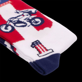 Inspiration Evel Knievel Moto Jump Socken Blau / Weiß / Rot - Unisex - Größe 41/46