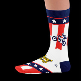 Inspiration Evel Knievel Moto Jump Socken Blau / Weiß / Rot - Unisex - Größe 41/46