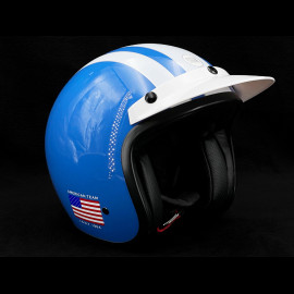 Steve McQueen Helm Inspiriert ISDT 64 Replica Blau mit weißen Streifen