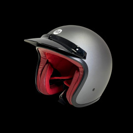 Vintage Helmet Racer Metallic Grey with Red Leather