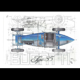 Bugatti Type 35 1927 Original Zeichnung von Sébastien Sauvadet