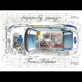 Ford Escort RS Cosworth n° 3 Sieger Tour de Corse 1993 Original Zeichnung von Sébastien Sauvadet
