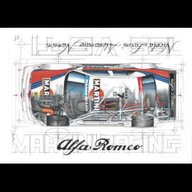 Alfa Romeo 155 V6 Ti n° 7 DTM 1995 Original Zeichnung von Sébastien Sauvadet