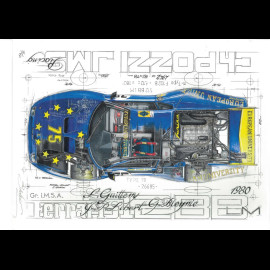 Ferrari 512 BB / LM n° 75 24h Le Mans 1980 original drawing by Sébastien Sauvadet