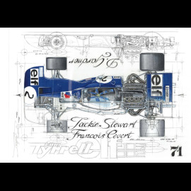 Tyrrell 002 n° 2 Sieger GP Watkins Glen 1971 Original Zeichnung von Sébastien Sauvadet