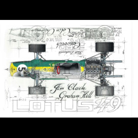 Lotus 49 n° 5 Sieger GP Niederlande 1967 Original Zeichnung von Sébastien Sauvadet