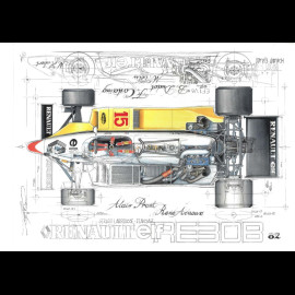 Renault RE30B n° 15 Sieger GP Brasilien 1982 Original Zeichnung von Sébastien Sauvadet